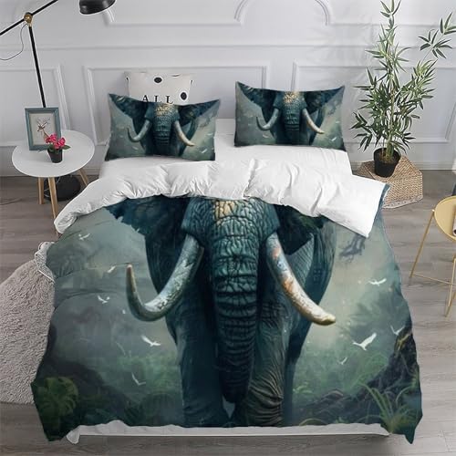 Housse de couette King éléphants 220x240cm parure de lit animaux imprimé 3D - 6