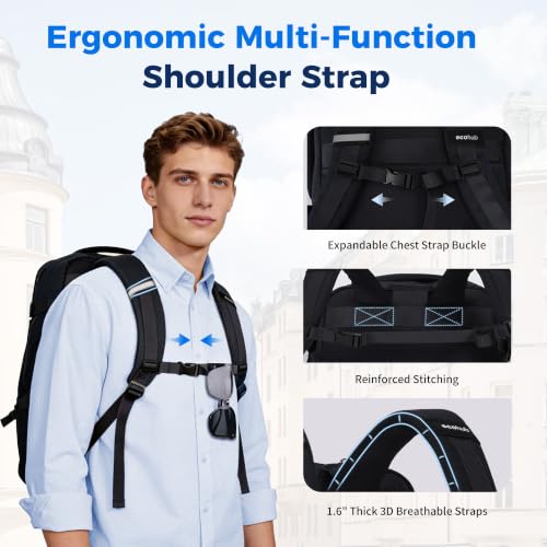 Image of ECOHUB Extra Large Travel Backpack Carry on Bags for Airplanes Black