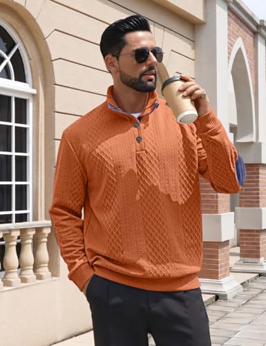 Image of Men's Casual Sweatshirt Pullover Sweater Casual Long Sleeve Stand Collar Quarter Button Sweaters
