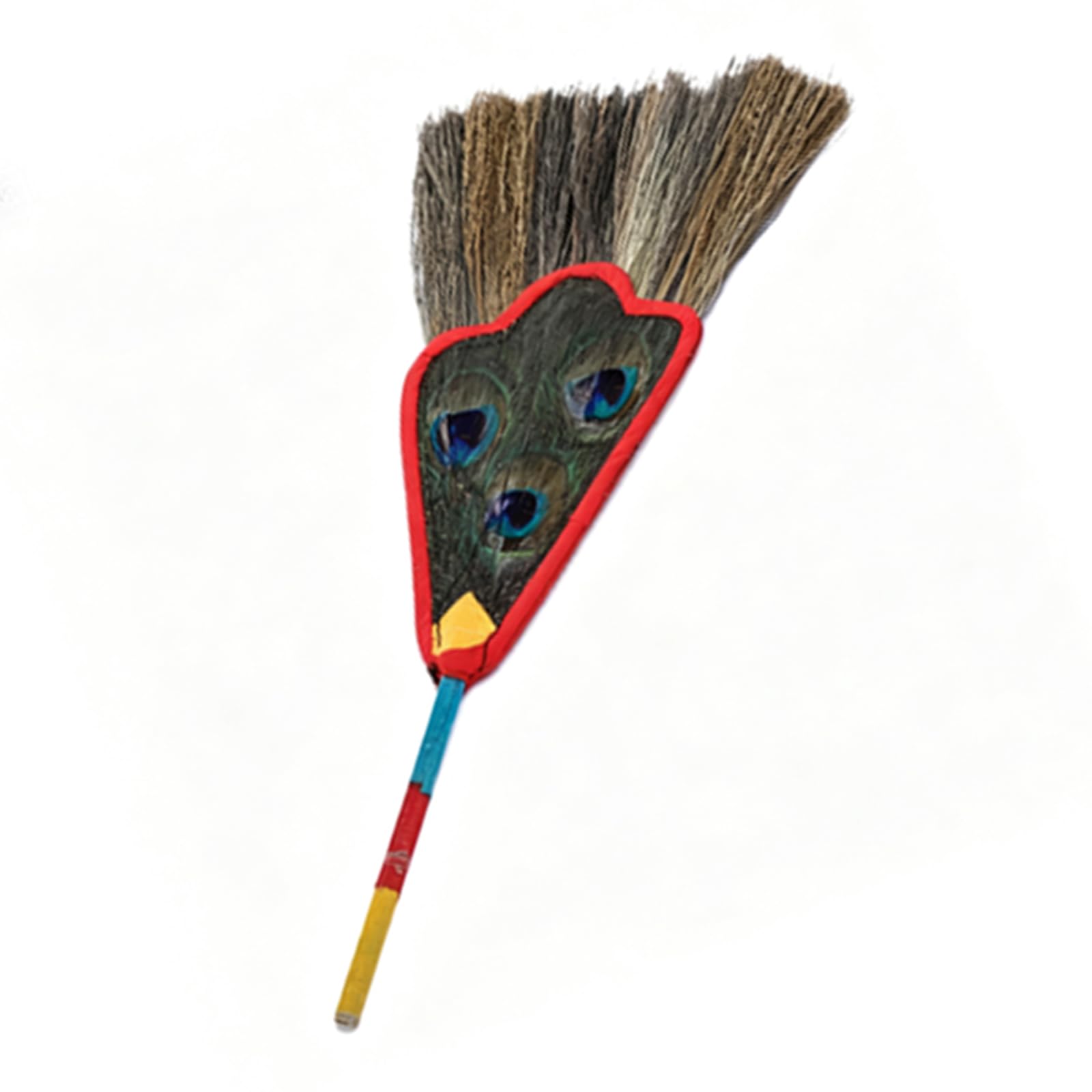 Piceioep Handcraft Peacocks Hand Fan Tibetan Art Piece with Auspiciously Grass and Satins for Buddhist Cultural Display Ornament Ritual Fan