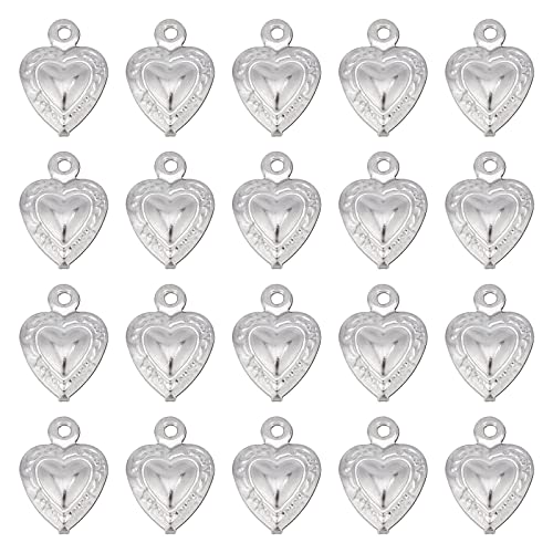 SUNNYCLUE 1 Box 100Pcs Valentines Day Stainless Steel Heart Charms Hearts Charm Love Small Double Sided Puffy Mother's Day Charms for jewellery Making Charm Necklace Bracelet Earrings DIY 12x9mm