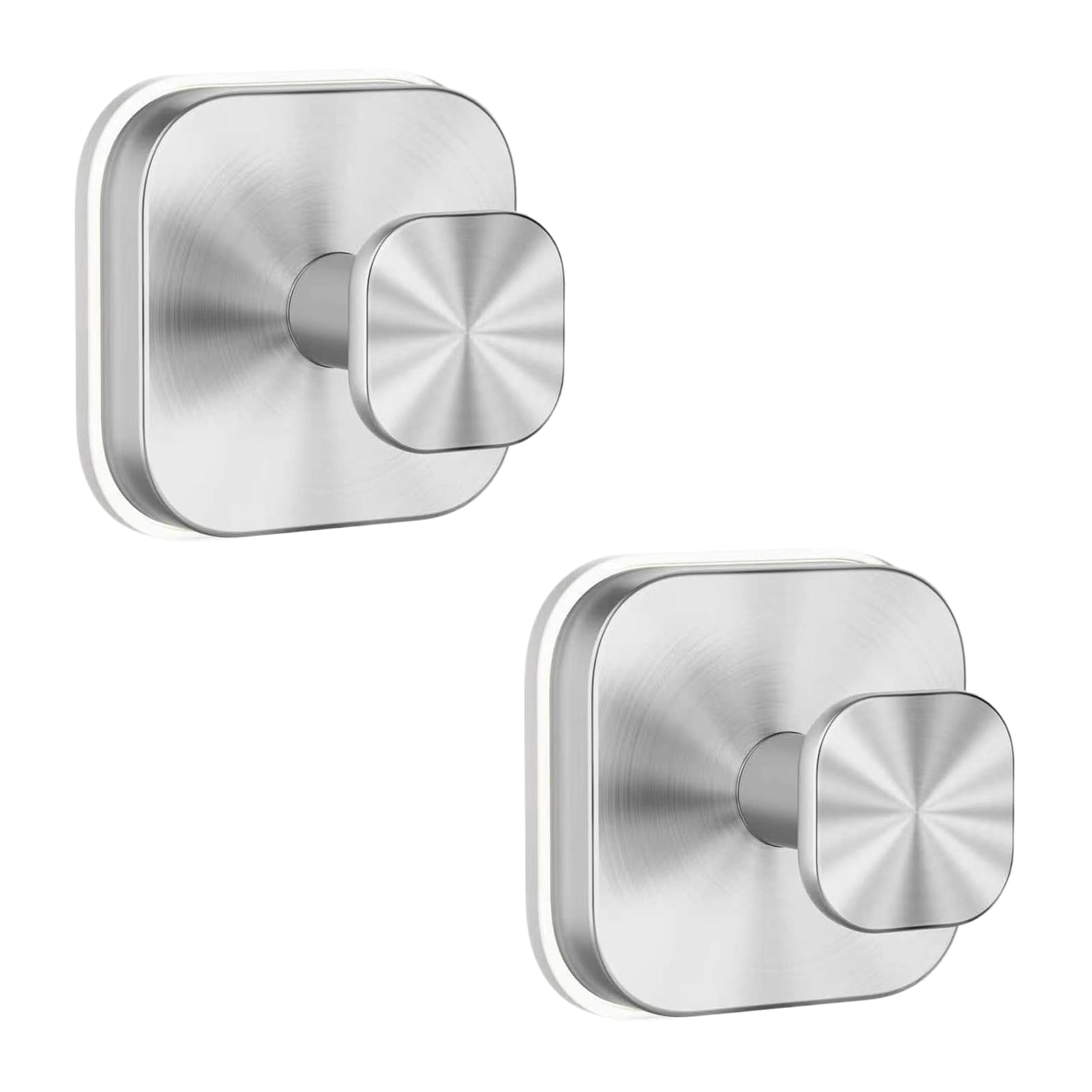 Solbrezeni Suction Cup Hooks for Shower, 2Pcs Stainless Steel Suction Hook for Bathroom, Removable Towel Hooks for Kitchen Wall, Glass, Mirror, Tile, Looafh Hook for Hanging, Silver