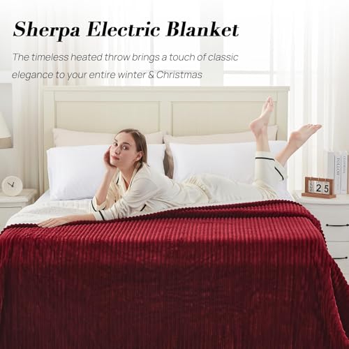 Westinghouse King Size Heated Blanket, Soft Flannel to Sherpa Reversible Electric Blanket King Size with 10 Heating Levels & 1-12 Hours Auto Shut Off, Machine Washable, (100" x 90", Red)