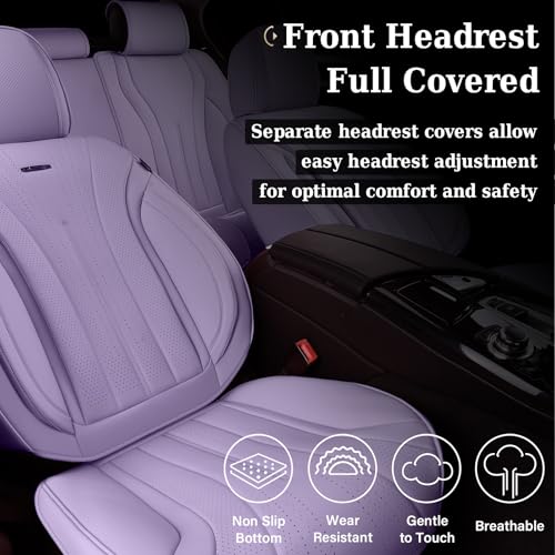 Image of Coverado Seat Covers Full Set, Waterproof Car Seat Covers, Leather Seat Cover for Cars, Front and Back Car Seat Protector, Universal Car Seat Cushions Automotive Accessories Fit for Most Cars, Purple