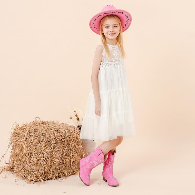 Cowgirl Boots for Girls Mid Calf Youth Girl Cowboy Western Boots Pointed Toe Embroidered for Horse Riding Country Party Toddler Little Big Kids3