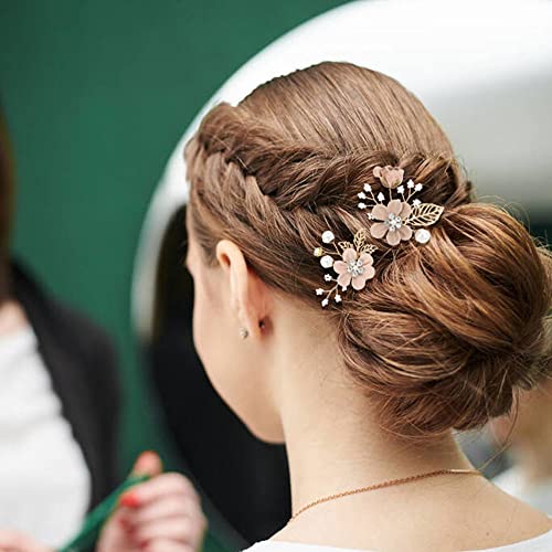 Insowni GSP0758DP 20 Pack White Dusty Pink Blue Flower Bridal Wedding Hair Side Combs+Flower Hair Pins+Twist Spiral Pearl Hair Pins Floral Hair Pieces Headpieces Accessories thumb #2