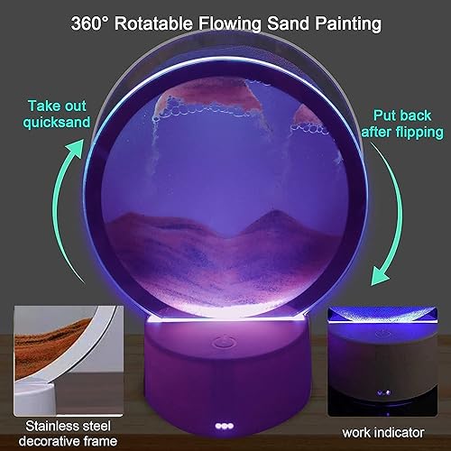 Yckeogln 3D Moving Sand Art Table Lamp,360° Rotating Hourglass Decoration Creative Art Sand Art Liquid MotionQuicksand Lights,Flowing Sand Painting Desk Lamp,Bedroom Table Lamp Decoration(Yellow) - Image 4