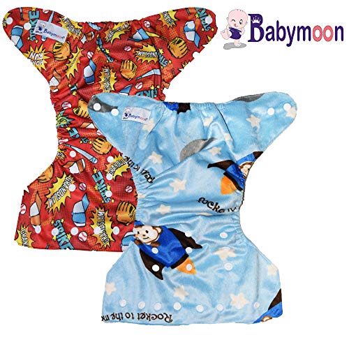 Image of Babymoon (Set of 2) Reusable Cloth Diaper, Premium Adjustable Size Waterproof Washable Pocket Cloth Diaper Nappie