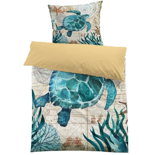 MUSOLEI Housse de Couette Enfant 140x200 Tortue de mer Fille Garçon Parure de Lit en Microfibre 1...