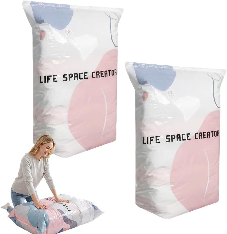 No Pump Vacuum Storage Bags Portable 3D Compression Bags, White L, 2