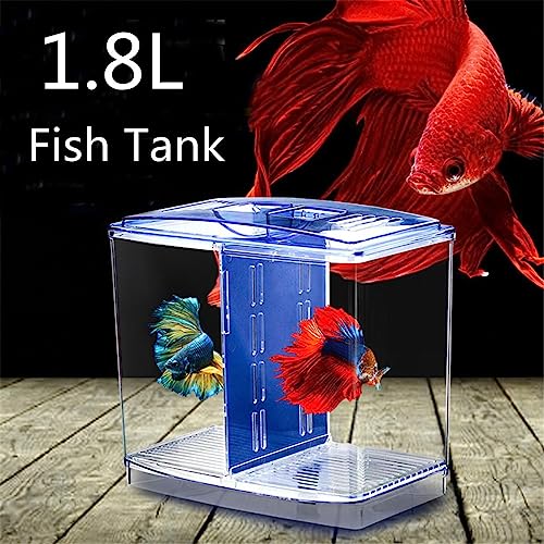 Image of VAYINATO Betta Fish Tank Home Aquarium, 20Cm X 15Cm X 9Cm - Small Mini Fish Tank with 2 Compartments - Aquaponic Desktop Tank Goldfish & Betta Fish (Multi Color) by Petzlifeworld