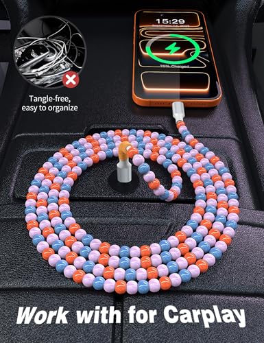 Image of USB C to USB C Cable 6FT,60W Beaded Charger Cord Fast Charging for iPhone 17 16 15 Pro Max /iPad Pro Air 11th for Samsung S26 S25 S24 Ultra S23 A16 A17 /Android Phone Charger Cord Girl Women,Blue-Orange