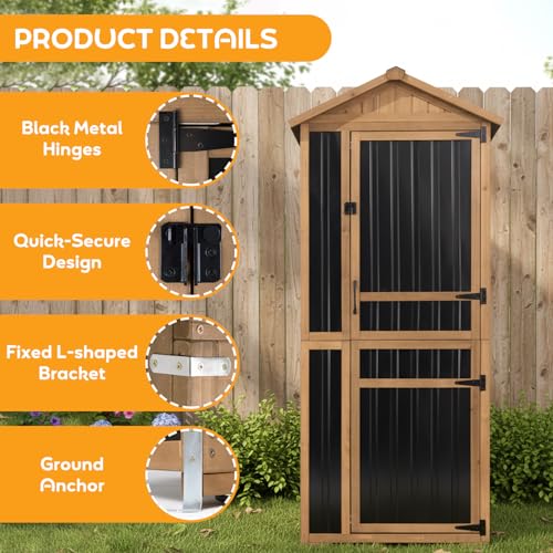 Image of Outdoor Storage Cabinet, Extra-Tall Shed with Removable Shelf for Long Tool