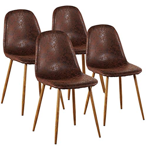 VECELO Dining Side Chairs, Durable PU Cushion Seat Back Sturdy Metal Legs, Dining/Living Room Chairs Set of 4, Brown