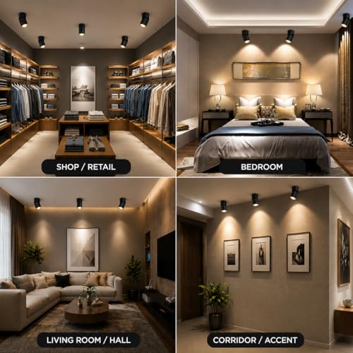 Image of NW 7W Glider SF Moveable Black with Rose Gold Aluminium 360 Degree Adjustable Cylindrical Shape LED Surface Light | COB Light | Wall Light | Spot Light | Light Color- White (Pack of 4)