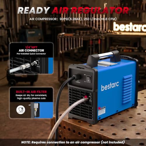 Image of Bestarc Pilot Arc Plasma Cutter, [Large LED Display][Air Sensor] 50A Plasma Cutter Machine 110 /220V Dual Voltage, 1 /2 Inch Clean Cut 4 /5 Inch Max Cut, Post Flow Mesh, 2T /4T for Beginners DIY