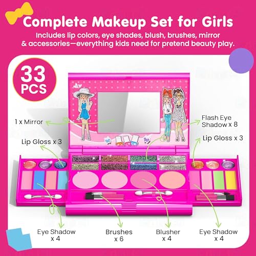 Image of Kidology Kids Makeup Kit for Girl, Unicorn Toys for Girl Real Washable Makeup Girls Princess Play Make Up Toys, Makeup Set for Age 3+ Year Old Christmas & Birthday Gift (Laptop Shape Makeup Set)