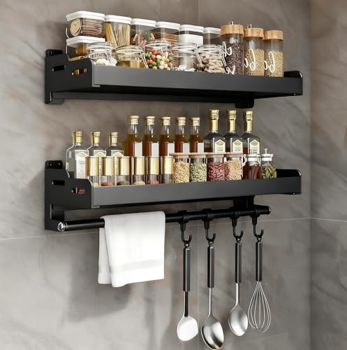 EigPluy 2 pièces Acier inoxydable Porte Ustensiles Cuisine avec 4 Crochets, Adhésif/Perçage 2 Façons D'installer Support Rangement Ustensiles Cuisine,40cm...