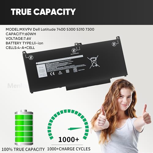 Image of MXV9V Laptop Battery Replacement for Dell Latitude 7400 7300 5300 5310 2-in-1 E5300 E5310 E7300 E7400 for dell 7300 /7306 2-in-1 P96G P97G P99G P100G 5VC2M 829MX 7.6V 60Wh