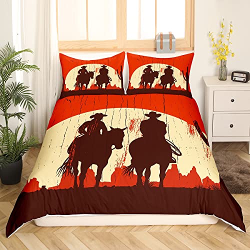 Loussiesd Western Decor Bedding Set Wild West Cowboy Comforter Cover for Kids Boys Children Rodeo Cowboy Style Duvet Cover Ultra Soft Grunge Design Decor Double Size - Image 3