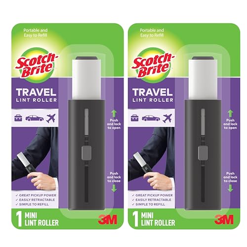 Scotch-Brite Retractable Lint Rollers 2-Pack Portable Travel-Size Lint Removers for Pet Hair on Clothes Furniture & Car 3 in x 8.5 in Mini Rollers 30 Sticky Sheets Each