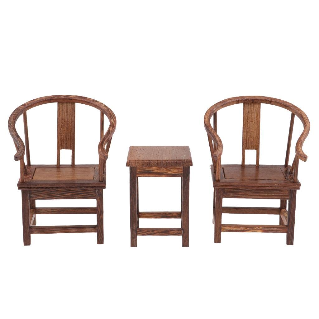 Vecchio Tavolino da tè Cinese con Poltrona /6 Accessori per Casa delle Bambole Giocattolo