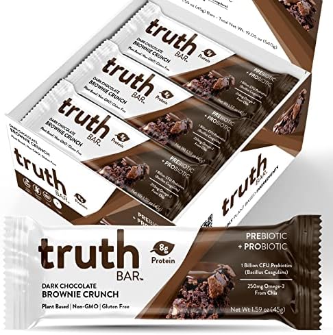 Dark Chocolate Brownie Crunch Prebiotic & Probiotic Plant Based Snack Bar | Gut Health & Digestion | Healthy, Protein, Chia Omega-3's, High Fiber, Low Sugar, Keto, Kosher, Vegan, Gluten Free |