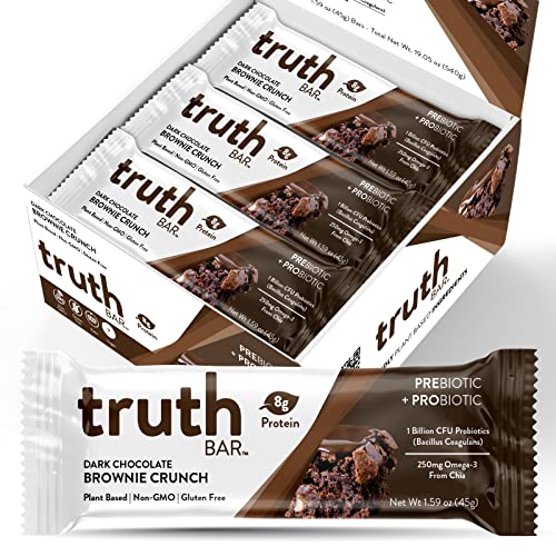 Dark Chocolate Brownie Crunch Prebiotic & Probiotic Plant Based Snack Bar | Gut Health & Digestion | Healthy, Protein, Chia Omega-3'S, High Fiber, Low Sugar, Keto, Kosher, Vegan, Gluten Free | #TOP13