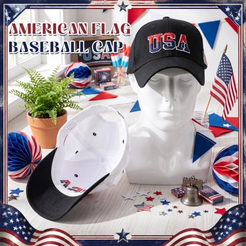 Image of Coume 2 Pack American Flag Baseball Caps for Men,Black,White | Adjustable Fit, Embroidered Stars Stripes, Veterans Day 4th of July, Breathable Cotton, Patriotic Outdoor Theme