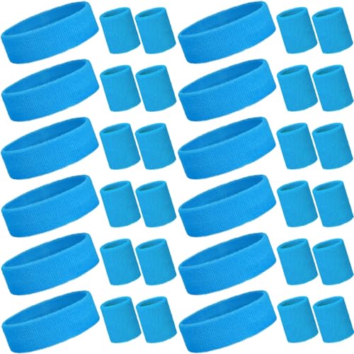 Bememo 36 Pcs Neon Sweatbands Set for Kids Bulk Sports Headband Wristband Set Cotton Terry Basketball Tennis for Students Youth 80s 90s Halloween Costumes Cosplay Glow Party