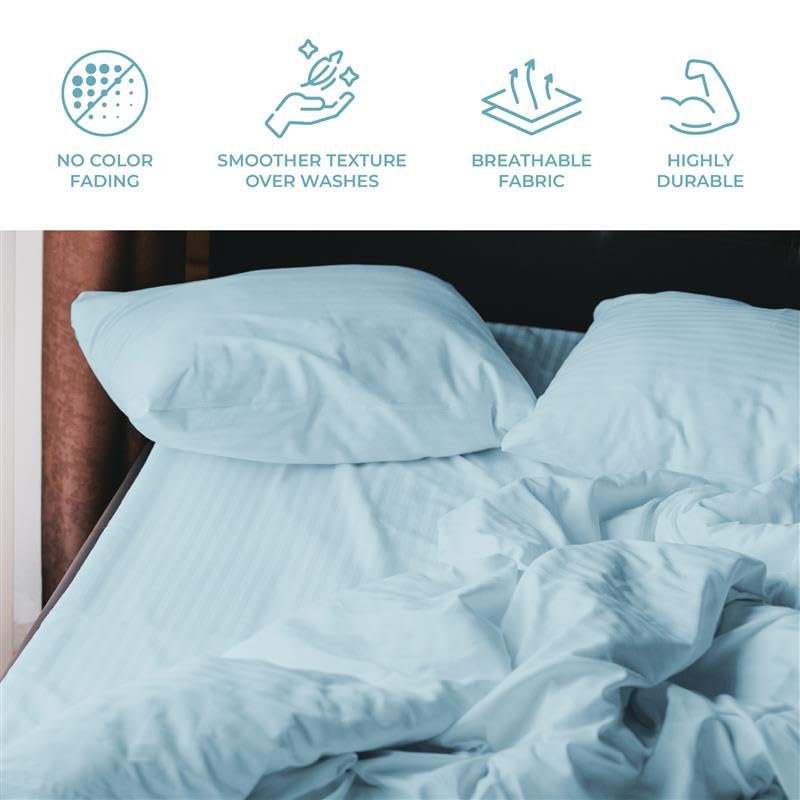 Image of Blue Dahlia 100% Cotton, Standard Size Pillow Covers (18 inch x 28 inch), Set of 2 Pillow Covers, Silky Smooth Feel, 300TC Self Striped Premium Pillow Covers,Colour: Pale Blue