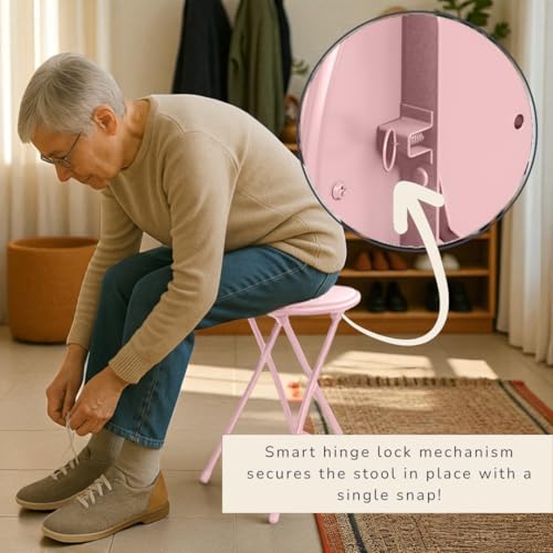 Image of Lavish Home Folding Stool with Padded Backless Seat, Pink, 24 Inch | Counter Height Bar Stools with 225lb Capacity, Portable Indoor & Outdoor, Extra Seat for Kitchen, Rec Room or Camping