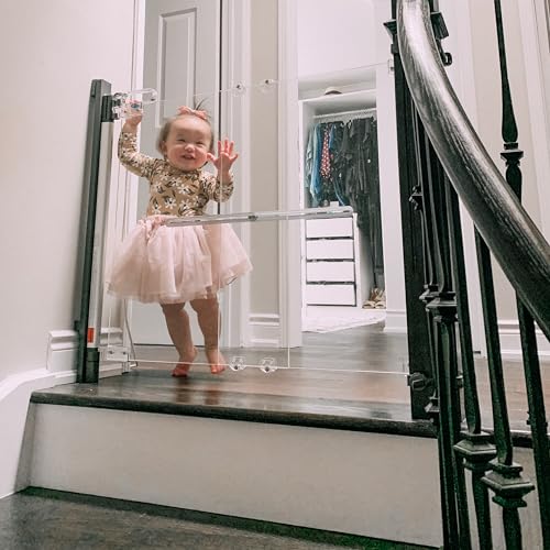 Image of Qdos Safety Crystal Designer Baby Safety Gate - Meets Tougher European Standards - Modern Design and Unparalleled Safety - Beauty & Safety Together at Last - Simple Installation | Hardware Mount