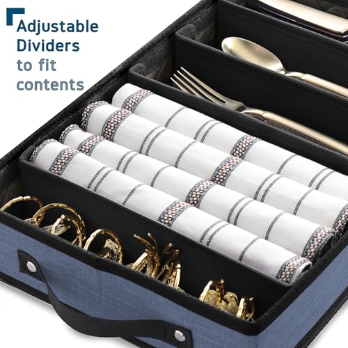 Image of Hearth & Harbor Flatware Organizer for Drawer, Silverware Storage Box, Blue
