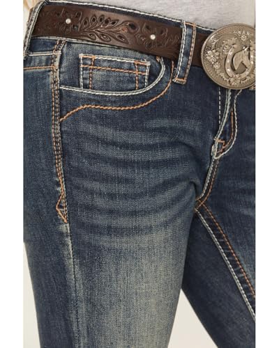 Grace in LA Girls' Medium Wash Floral Butterfly Pocket Bootcut Stretch Denim - GB61882 7 REG4