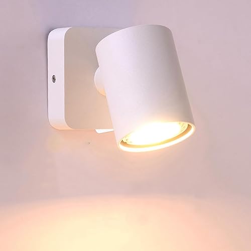 Luzden Lámpara de pared de lectura de cabecera con interruptor, aplique de pared LED, foco de techo interior giratorio, ajustable, blanco GU10 con