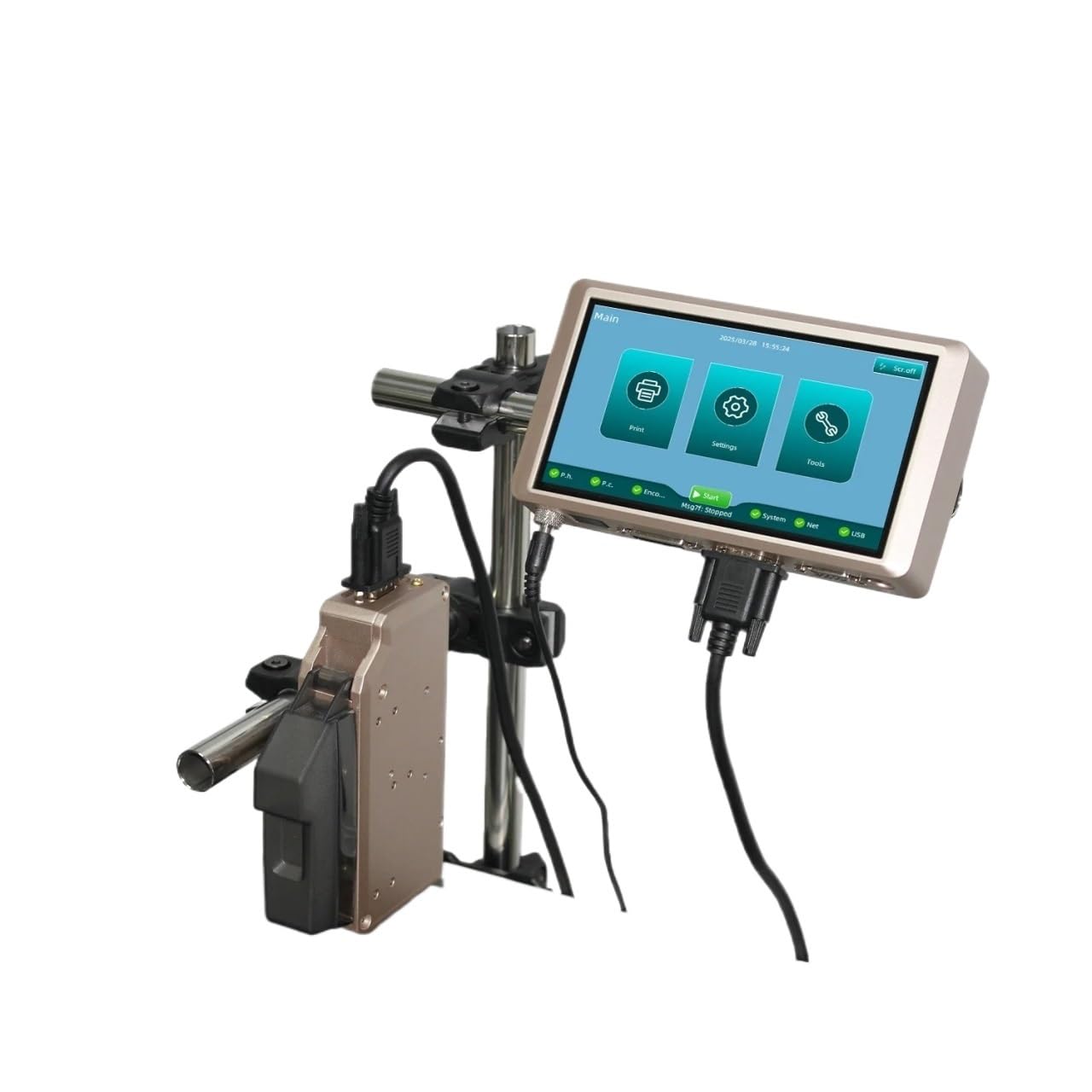 PRX1000 Thermal Inkjet Printer 6.5inch Capacitive Screen Online Inkjet Printer Expiry Date Text Barcode Batch Number Coder(2 Print Heads 2 Inks)