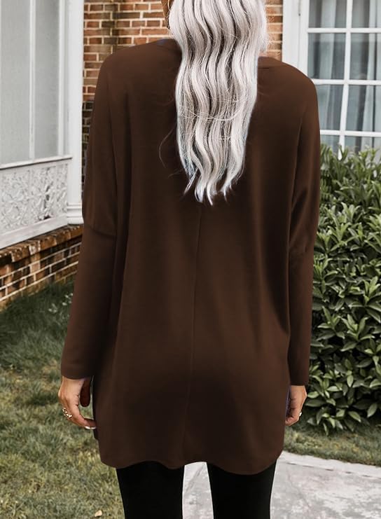 Poetsky Fall Womens Tunic or Tops to Wear with Leggings Long Sleeve Casual Long Shirts Blouses with Pockets - Image 2