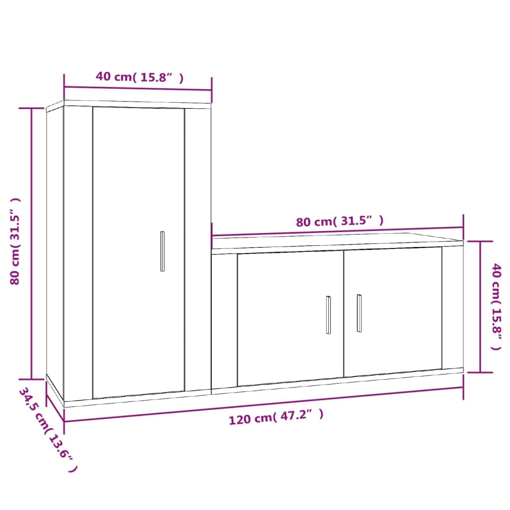 2-TLG. TV-Schrank-Set Weiß, Holzwerkstoff, Hängend, Modernes Media-Center mit Stauraum für Wohnzimmer, Schlafzimmer, 80x34,5x40cm & 40x34,5x80cm