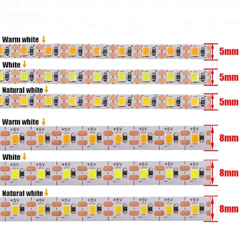 Tira LED flexible multicolor 5V 8MM 600 LEDs 5mm miniatura 6