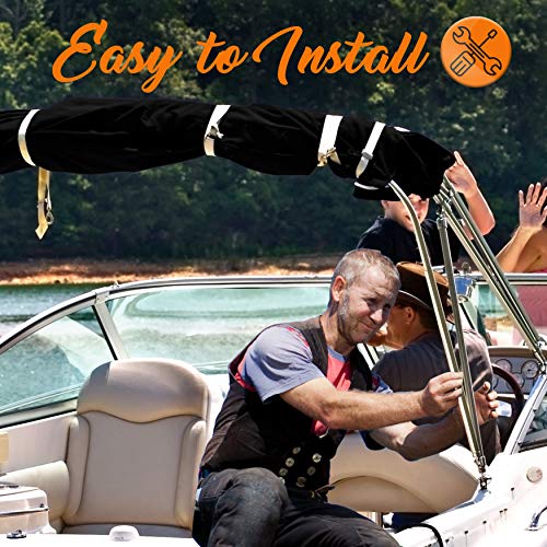 Serenelife Waterproof Boat Bimini Top Cover - 67-72" W 3 Bow Bimini Top Sun Shade Boat Canopy - 1" Double Wall Aluminum Frame Tubes, 2 Front Straps, 2 Rear Support Poles, Storage Boot Slbtw72G, Gray #TOP4