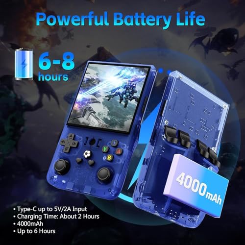 Image of R36MAX Retro Game Console, 4.0 inch Retro Gaming Console with 128GB Memory, Video Game Consoles with 4000mAh Battery and 30+ Emulators, Blue