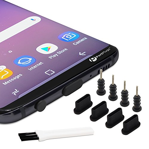 PortPlugs USB C Dust Plugs (5 Pairs) - Compatible Samsung s10, s9, s8 Note, Pixel, One Plus, Any Type C Port - Includes Headphone Jack Plugs, SIM Tool (Black)