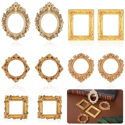 Tyqour 10pcs Small Picture Frames Gold Mini Picture Frames for Crafts Miniature Vintage Resin Antique Tiny Mini Photo Frame Little Gold Frame for DIY Jewelry Party Hotel Holiday Decor