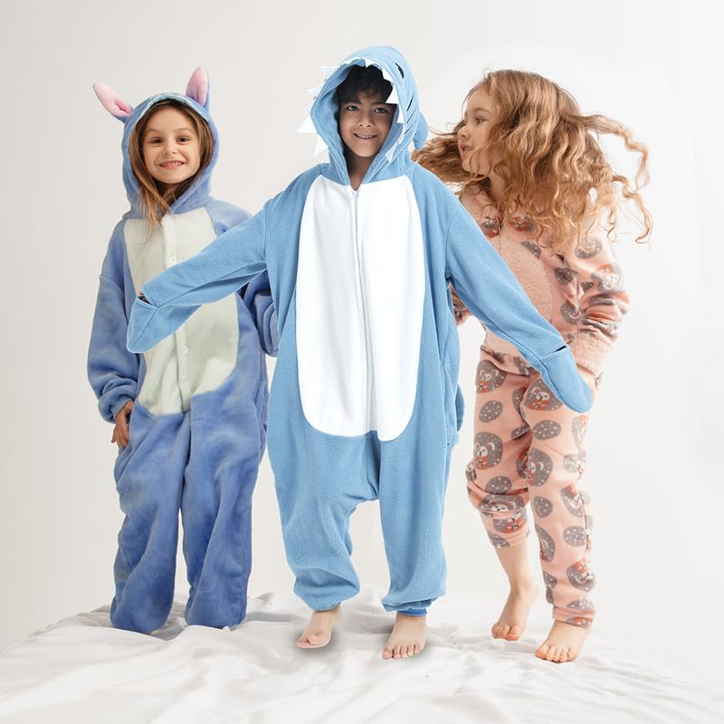 Mono de Dibujos Animados, Azul Tiburón Mandíbula Pijama, Bata, Mameluco, Ropa de Dormir, Disfraz de Cosplay, Fiesta de Halloween para Niños de 4 a 6 Años