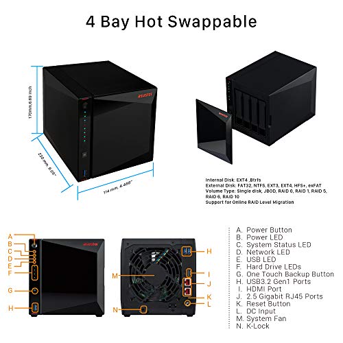 Image of Asustor AS5304T - 4 Bay NAS, Intel Celeron Quad-Core, 2 2.5GbE Ports, 4GB RAM DDR4, Gaming Network Attached Storage, Personal Private Cloud (Diskless)
