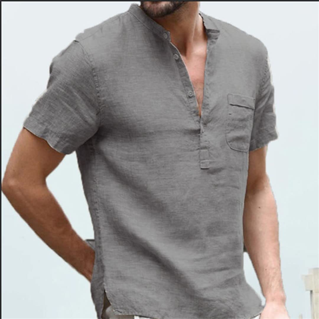 Camiseta de manga corta para hombre, de algodón y lino, informal, para hombre, ver fotos, L