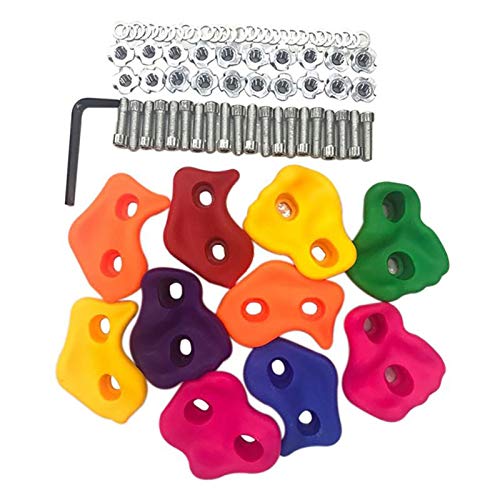 Cpolebev 10Pcs Mixed Color Plastic Children Kids Rock Climbing Wood Wall Stones Hand Feet Holds Grip Kits with Screws