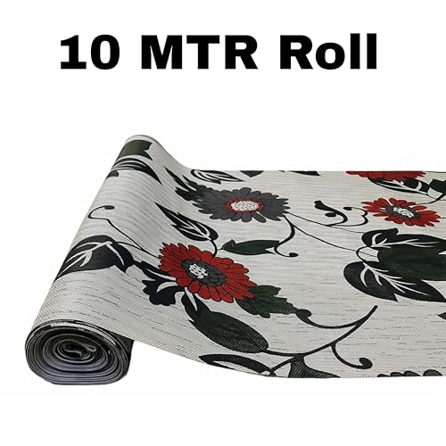 Image of 10Meter Rectangular Long Shelf Liner, Sheet Roll /Mat for Drawer, Shelf roll Kitchen mat /Kitchen Roll /Slab Roll /Drawer roll Antislip Mat Size - 45 x 1000 cm-AM (Grey Black Leaf)