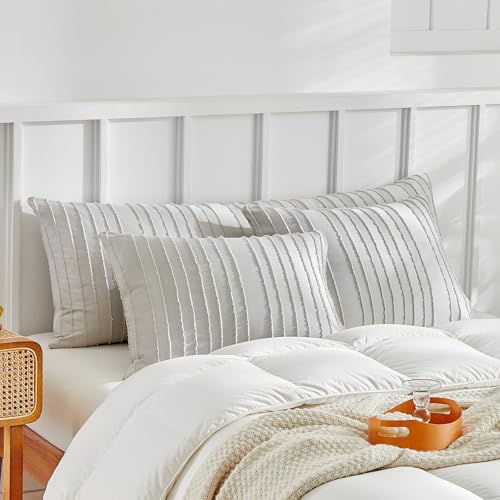WARMDERN Light Grey Striped Pillow Covers Body Pillow Cover Soft Microfiber Stripe Pillow Cases Boho Tufted Stripes Textured Pillowcase with Envelope Closure(Light Grey, Body, 20x54 Inches) by WARMDERN - Image 2